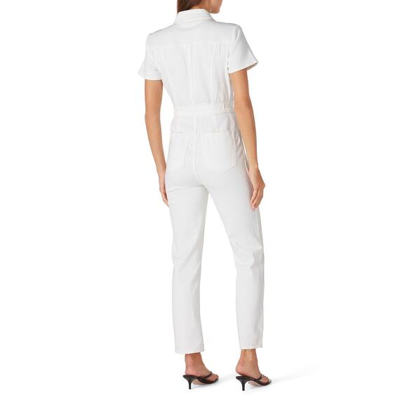 Good American Fit For Success White Denim Short Sleeve Jumpsuit Size Small - Picture 3 of 15